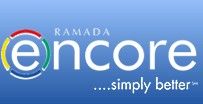 Logo del Ramada Encore su sfondo blu con slogan "simply better".