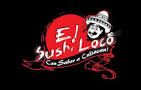 Red logo with "El Sushi Loco" text and a caricature wearing a sombrero on a black background.