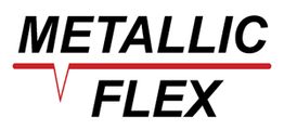 Textlogo: "METALLIC FLEX" in schwarzer Schrift mit roter Linie unter "METALLIC".