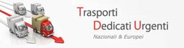 Camion su frecce rosse con testo: "Trasporti Dedicati Urgenti Nazionali & Europei".