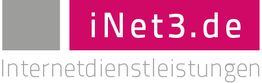 Logo von iNet3.de mit dem Slogan "Internetdienstleistungen" auf grauem und pinkem Hintergrund.