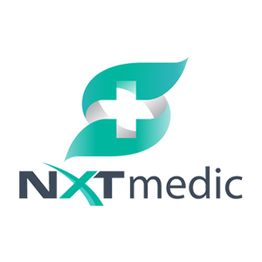 NXTmedic logo with a turquoise and gray design, featuring a medical cross.