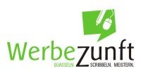 Logo der Werbezunft mit grüner und schwarzer Schrift, zeigt Stift und Maus in einer Sprechblase.
