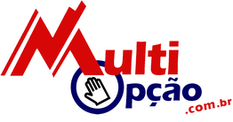 Imagem de logo com as palavras "Multi Opção.com.br" e ilustração de uma mão.