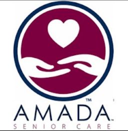 Logo of Amada Senior Care with hands and heart in a circle.