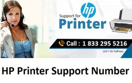 Woman with headset, HP printer support, call 1-833-295-5216, 24/7 US toll-free.