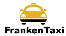 Gelbes Taxi-Icon mit Schriftzug "FrankenTaxi" darunter.