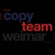 Logo mit der Aufschrift "copy team weimar" in Schwarz, Blau und Rot auf schwarzem Hintergrund.