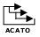 Logo mit Stufenform und drei Pfeilen nach rechts, darunter der Text "ACATO".