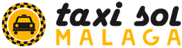 Logotipo de Taxi Sol Málaga con un símbolo de taxi en un círculo amarillo y negro.