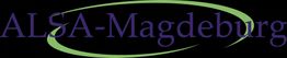 Schwarzes Logo mit violettem Text "ALSA-Magdeburg" und grünem geschwungenem Oval.