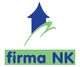 Blaues Pfeil-Logo der Firma NK auf weißem Hintergrund mit grünem Schriftzug.