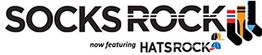 Logo with "Socks Rock, now featuring Hats Rock" and icons of socks and hats.