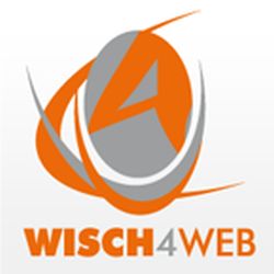 Logo "Wisch4Web" mit einem grauen und orangefarbenen Design auf weißem Hintergrund.