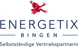 Logo von Energetix Bingen mit rotem Frosch und Text: "Selbstständige Vertriebspartnerin".