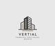 Logotipo de edificios y texto "Vertial, Trabajos Verticales, Madrid" en fondo gris claro.