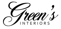 „Green's Interiors“ Logo in eleganter Schriftart, schwarz auf weißem Hintergrund.