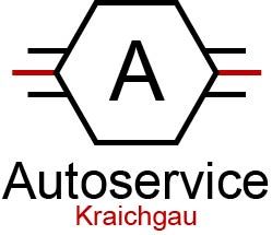 Logo von Autoservice Kraichgau: Schwarzes Sechseck mit rotem Text darunter.