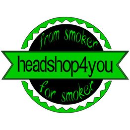 Grünes Logo mit Text: "headshop4you, from smoker for smoker" auf schwarzem Hintergrund.