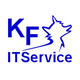 KF ITService Logo in Blau mit stilisierter Wolfs- oder Fuchskontur.