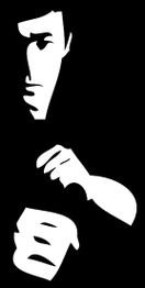 Silhouette eines Mannes mit Maske in schwarz-weiß.