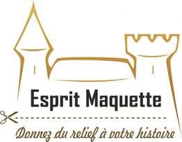 Logo Esprit Maquette avec château et texte "Donnez du relief à votre histoire".