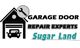 Garage door repair logo with a house, car, and wrench icon, labeled "Sugar Land."
