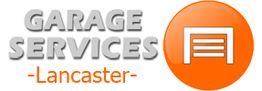 Logo for "Garage Services Lancaster" with a garage door icon on an orange circle.