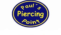 Blaues ovales Logo mit gelber Schrift "Paul's Piercing Point".