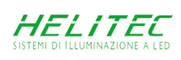 Logo verde di Helitec con testo "sistemi di illuminazione a LED" sotto.