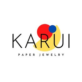 Logo de Karui Paper Jewelry con formas geométricas en rojo, azul y amarillo sobre fondo blanco.