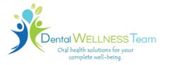 Logo with abstract figures, text "Dental Wellness Team," and slogan on oral health and well-being.