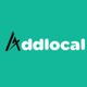 Logo with stylized text "Addlocal" on a teal background.