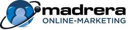 Logo von madrera Online-Marketing mit zwei Figuren und Satellitenring im Hintergrund.