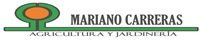 Logotipo de Mariano Carreras con texto "Agricultura y Jardinería" en verde y naranja.