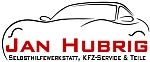 Logo: Skizze eines Autos mit dem Text "Jan Hubrig, Selbsthilfewerkstatt, KFZ-Service & Teile".