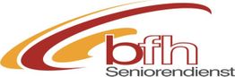 Logo von "bfh Seniorendienst" mit geschwungenen roten und goldenen Linien oben links.