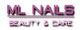 Textlogo "ML NAILS Beauty & Care" in rosa und lila Schrift.