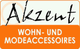 Logo mit Text "Akzent" und "Wohn- und Modeaccessoires" auf weißem und orangenem Hintergrund.
