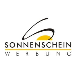 Logo von Sonnenschein Werbung mit stilisierter Sonne und gelbem Streifen.