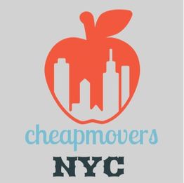 Logo with an orange apple, NYC skyline, and text: "cheapmovers NYC" on a gray background.