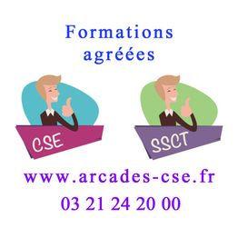 Personnages souriants avec "CSE" et "SSCT", texte: "Formations agréées", site et numéro.