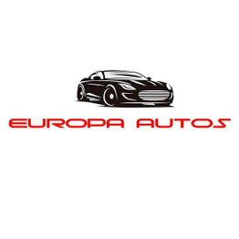 Auto negro estilizado sobre letras rojas que dicen "Europa Autos".