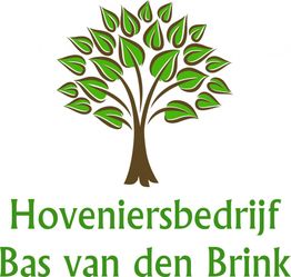 Logo met boom en tekst: "Hoveniersbedrijf Bas van den Brink".