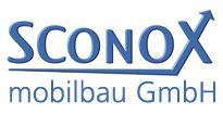 Logo der Firma "SCONOX mobilbau GmbH" in blauem Schriftzug mit Pfeil nach oben.