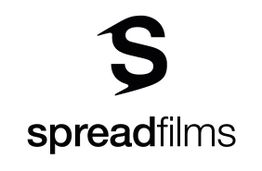 Logo der Firma "spreadfilms" mit stilisiertem S in Schwarz.