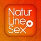 Logo de Natur Line Sex, letras blancas sobre fondo naranja, con un corazón pequeño.