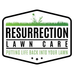 Resurrection Lawn Care logo with grass and the slogan "Putting life back into your lawn."