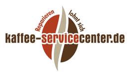 Logo mit Text: "kaffee-servicecenter.de", "Reparieren lohnt sich", Kaffeebohnen-Motiv.