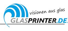 Logo mit Schriftzug "visionen aus glas" und "GLASPRINTER.DE" in Blau und Grau.